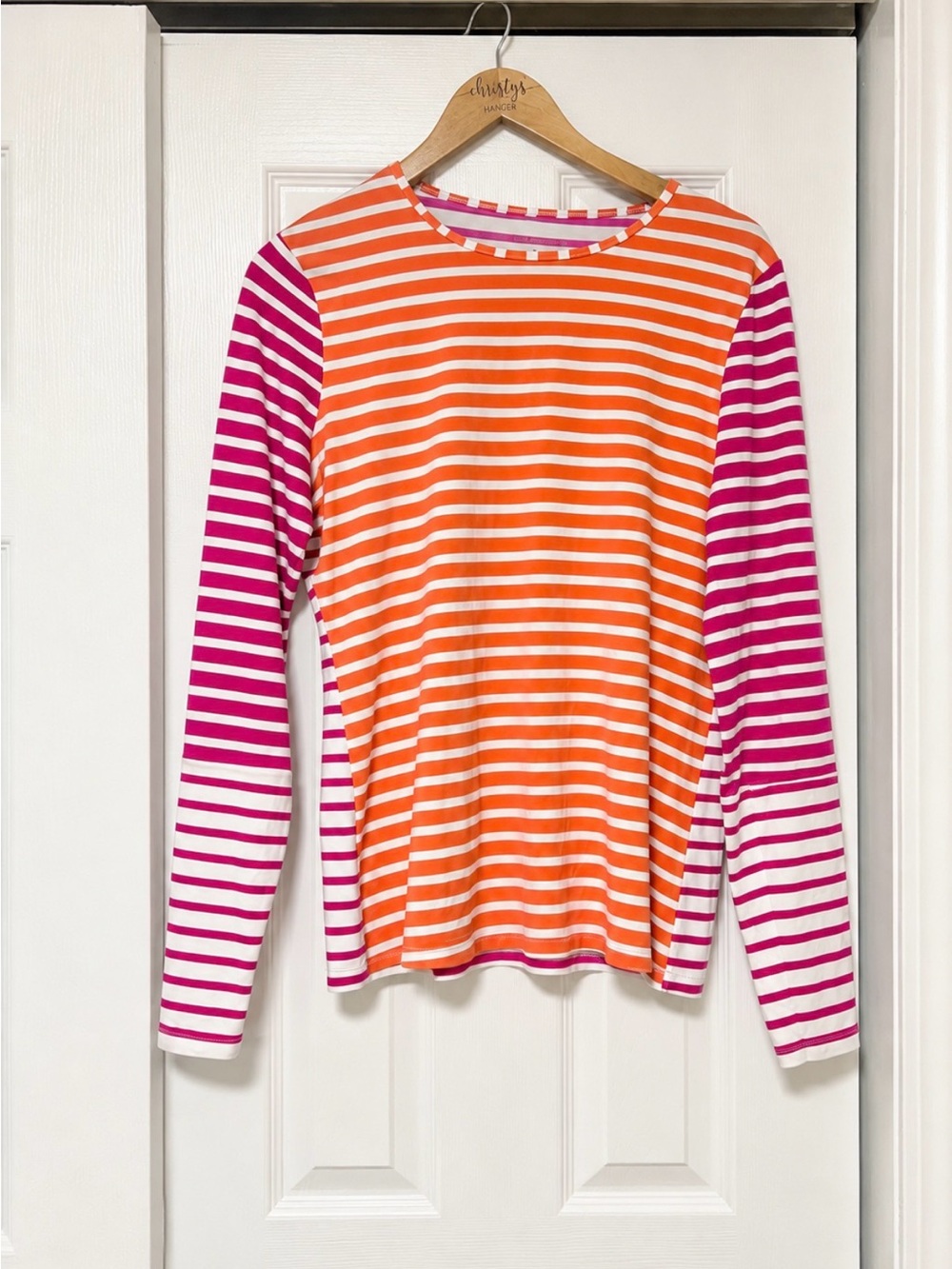 Lands’ End Striped Rash Guard Swim Top UPF 50+ M
